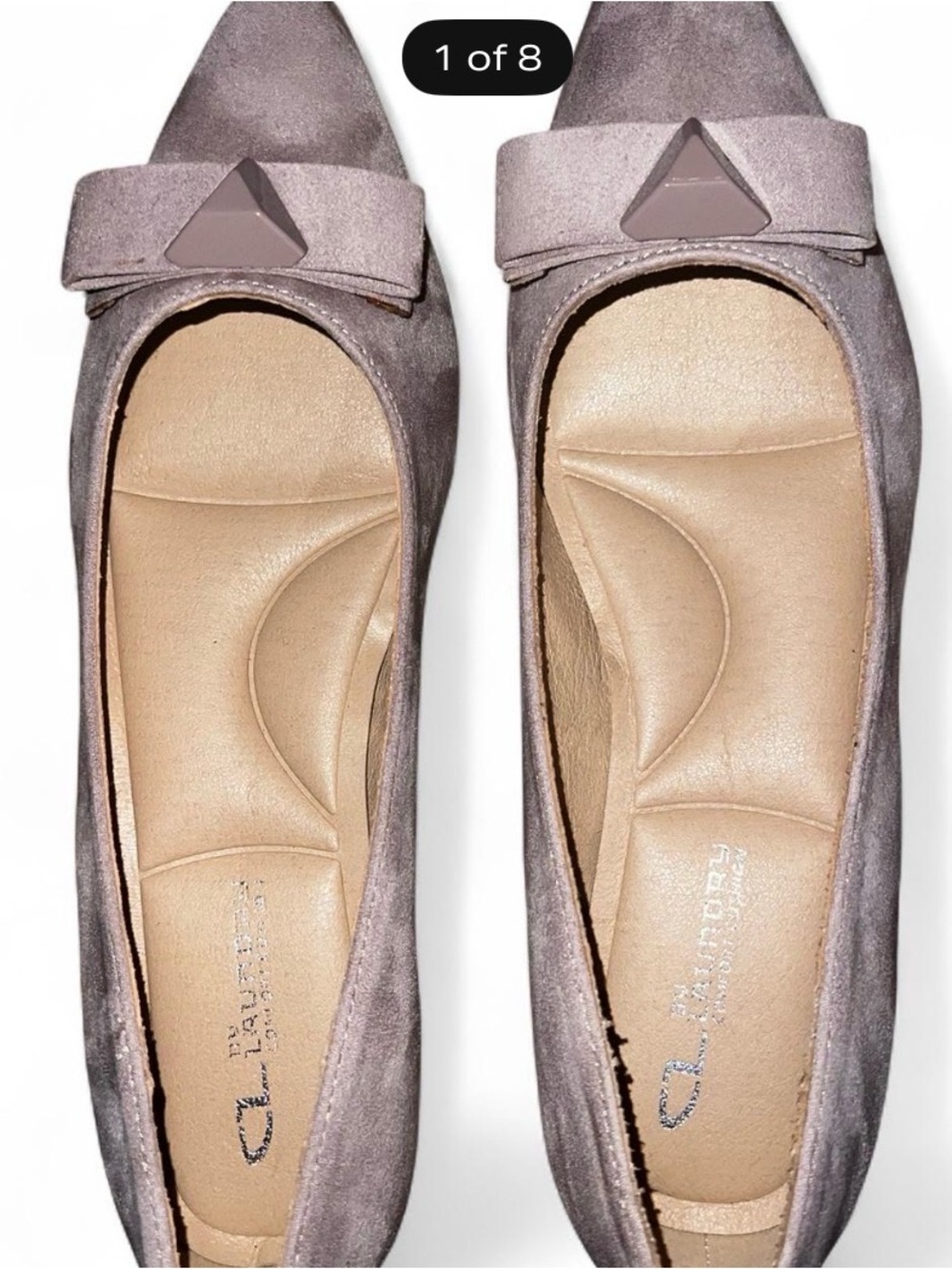 CL by Laundry square Pointed Toe Ballet Flats/punps with Bow Accent - Taupe